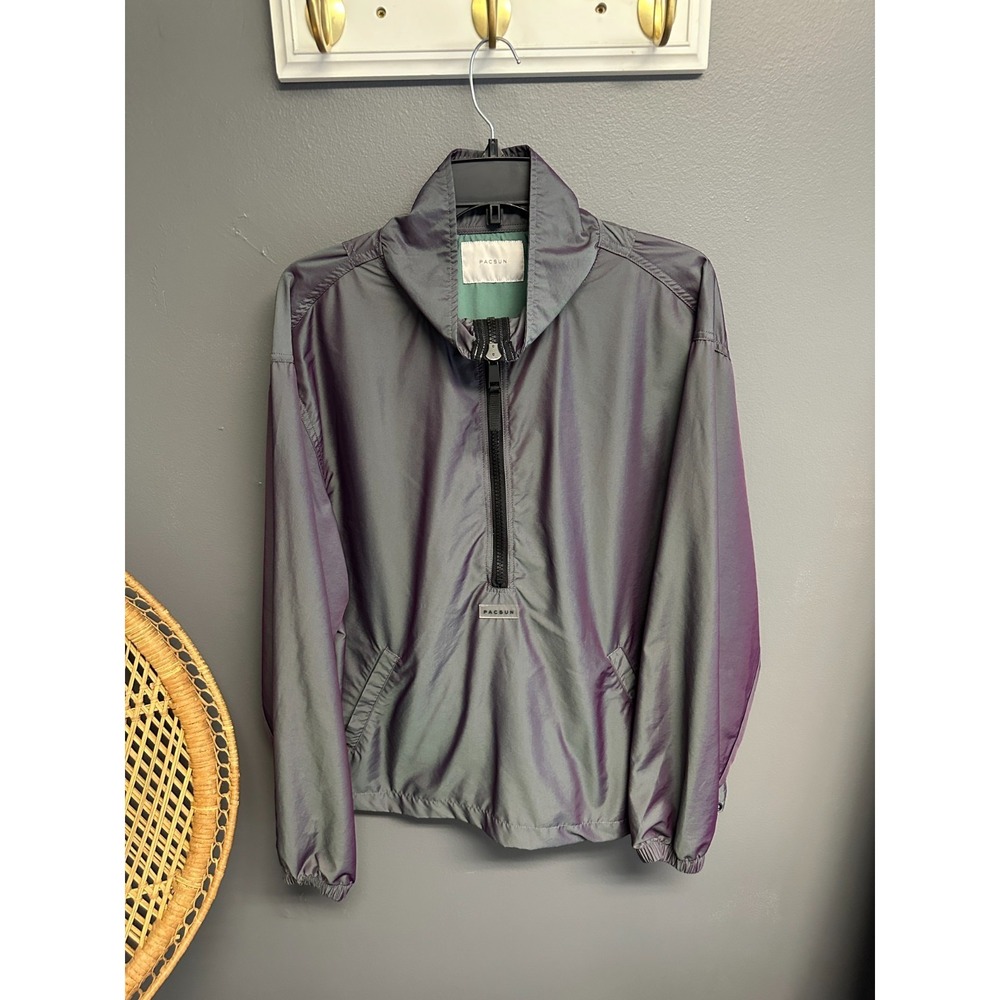 PacSun Men's‎ Size M Jacket Sport Windbreaker Pullover Anorak Purple Green Parka